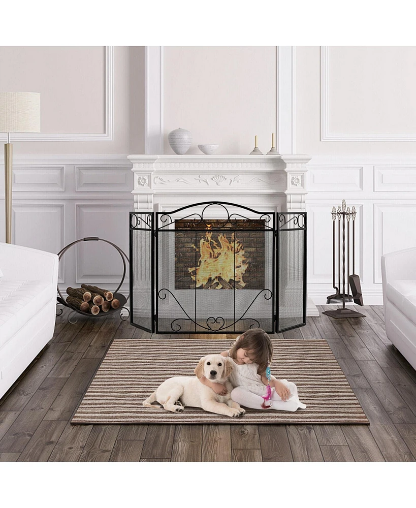 3-Panel Freestanding Fireplace Screen Folded Fire Doors