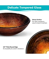 Aquaterior Round Bowl Tempered Glass Vessel Sink with Orb Faucet Mounting Ring