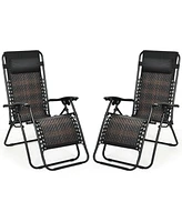 Gymax Set of 2 Folding Rattan Patio Zero Gravity Lounge Chair Recliner w/ Headrest