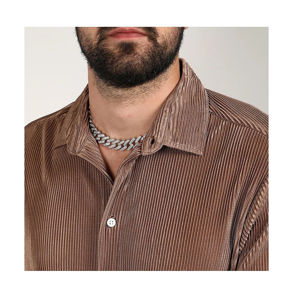 Men's Mocha Brown Pleat-Creased Shirt