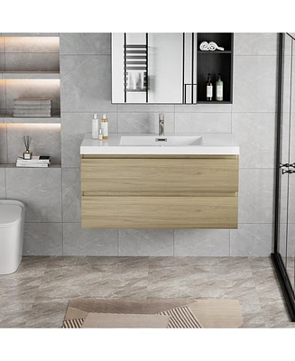 42" Wall-Mounted Vanity with Resin Sink & Drawers