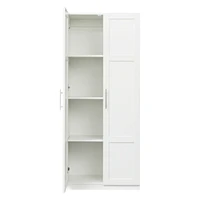 High Wardrobe And Kitchen Cabinet With 2 Doors And 3 Partitions To Separate 4 Storage Spaces, White