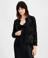 Anne Klein Women's Open-Front Patch-Pocket Sequin Cardigan, Created for Macy's