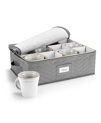 Sorbus Quilted Coffee Mug Storage Case - Features label windows, handles, and dividers for 12 Mugs/Glassware (Gray)