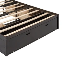 Wood Queen Size Platform Bed With Storage Headboard, Shoe Rack And 4 Drawers