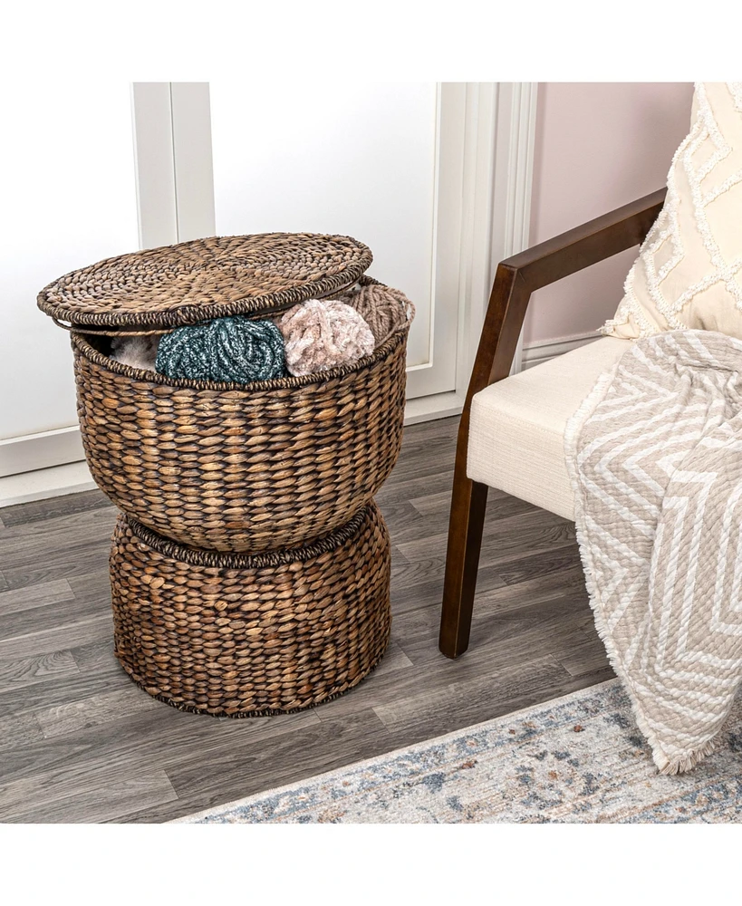 Jonathan Y Bhola 18" Hourglass Handwoven Hyacinth Storage Accent Table with Lid