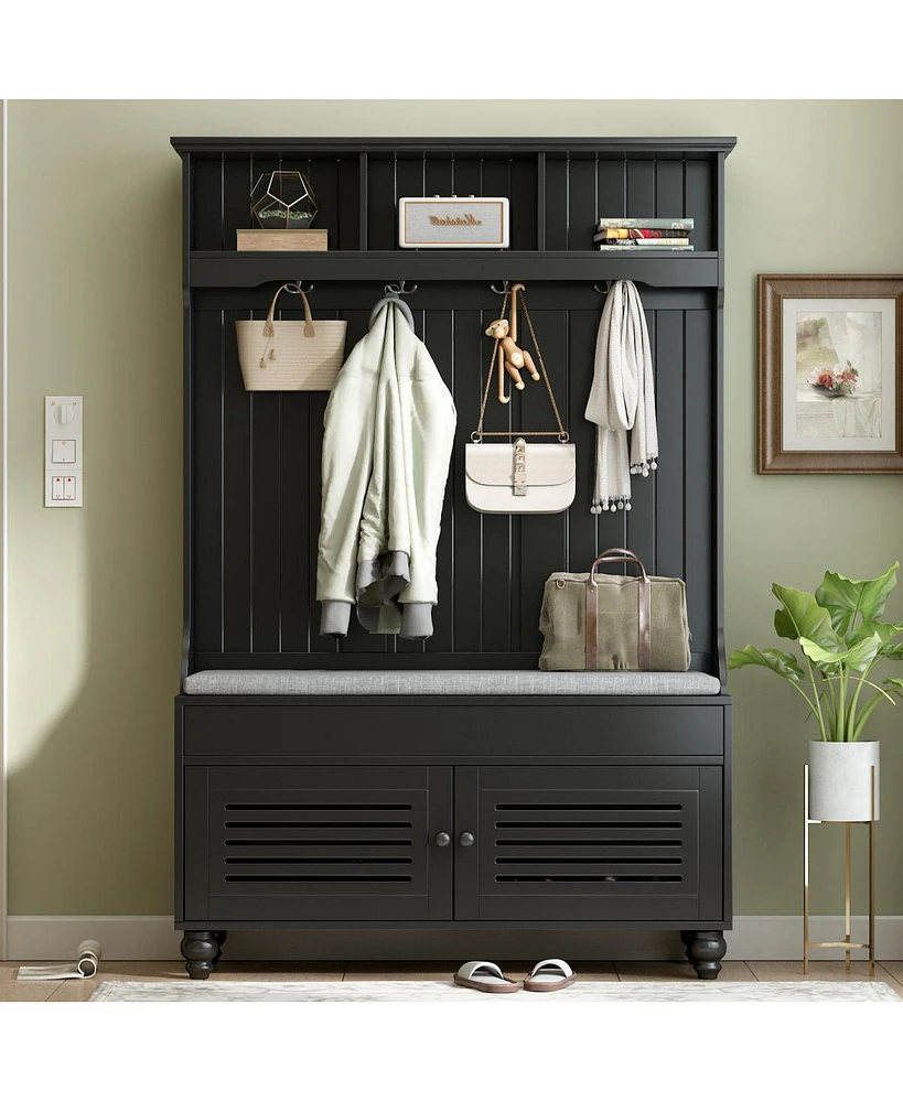 5-In-1 Entryway Bench with Coat Rack and Storage