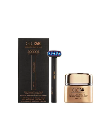 GLO24K 6-in-1 Beauty Therapy Wand for the Face, Eyes & Neck and 24K Day Cream