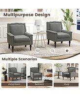 1 Pcs Mid-century Modern Armchair with Thick Cushion & Rubber Wood Legs for Living Room