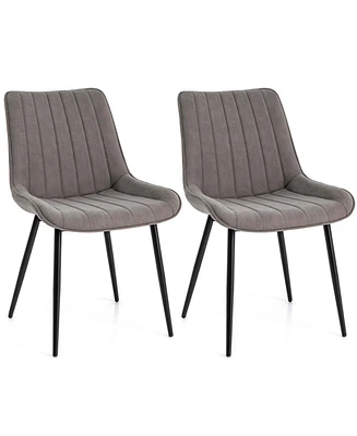 Dining Chair Set of 2 Upholstered Leisure Chairs with Metal Legs Padded Seat