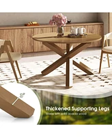 47" Round Dining Table with Solid Acacia Wood Legs for 4-6 Person for Kitchen