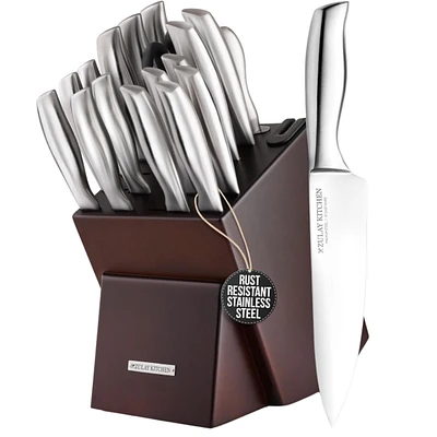 Zulay Kitchen 18 Piece Stainless Steel Knife Set with Block and Sharpener