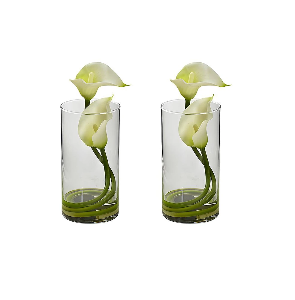 Slickblue Double Calla Lily with Cylinder Vase Elegant Floral Arrangement for Stylish Decor (Set of 2)