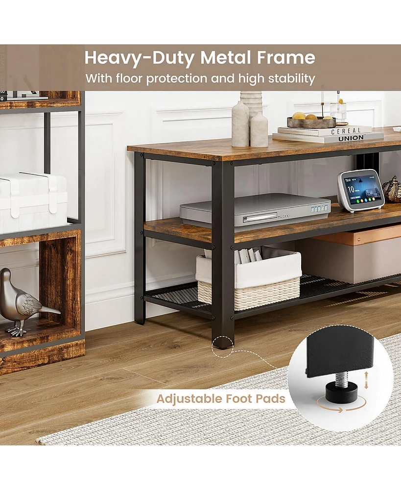 Gymax 3-Tier Industrial Tv Stand Entertainment Center Console Metal Frame Rustic Brown