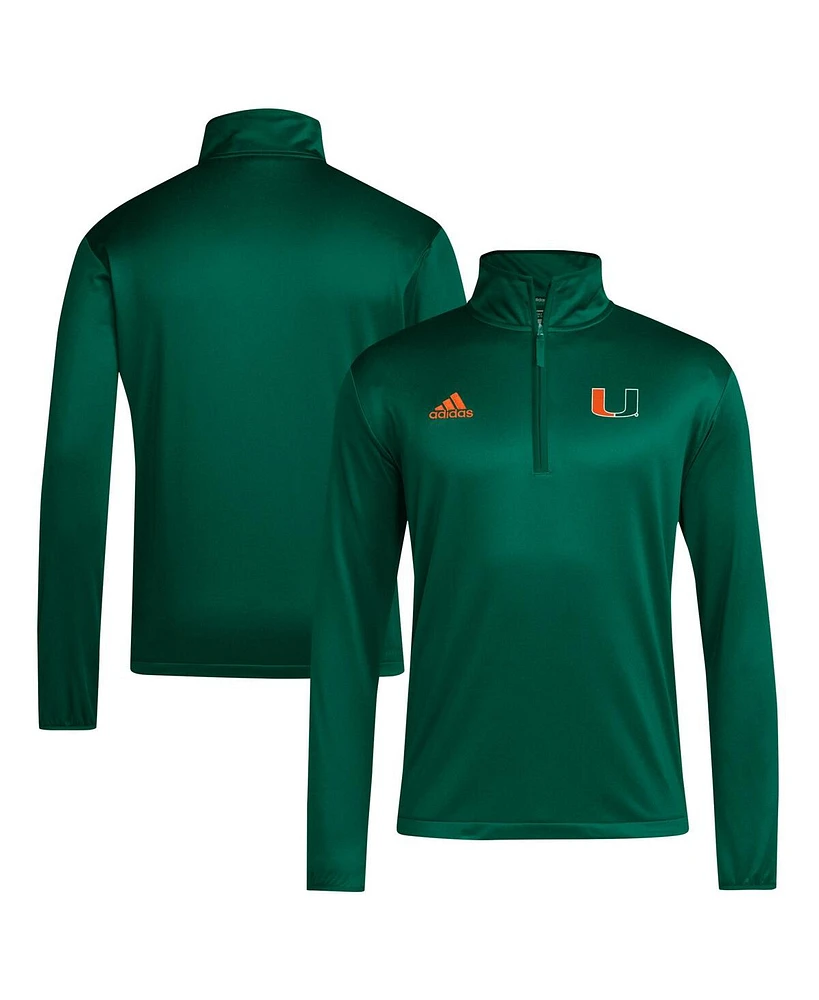Adidas Men's Green Miami Hurricanes Coaches Sideline Quarter-Zip Top