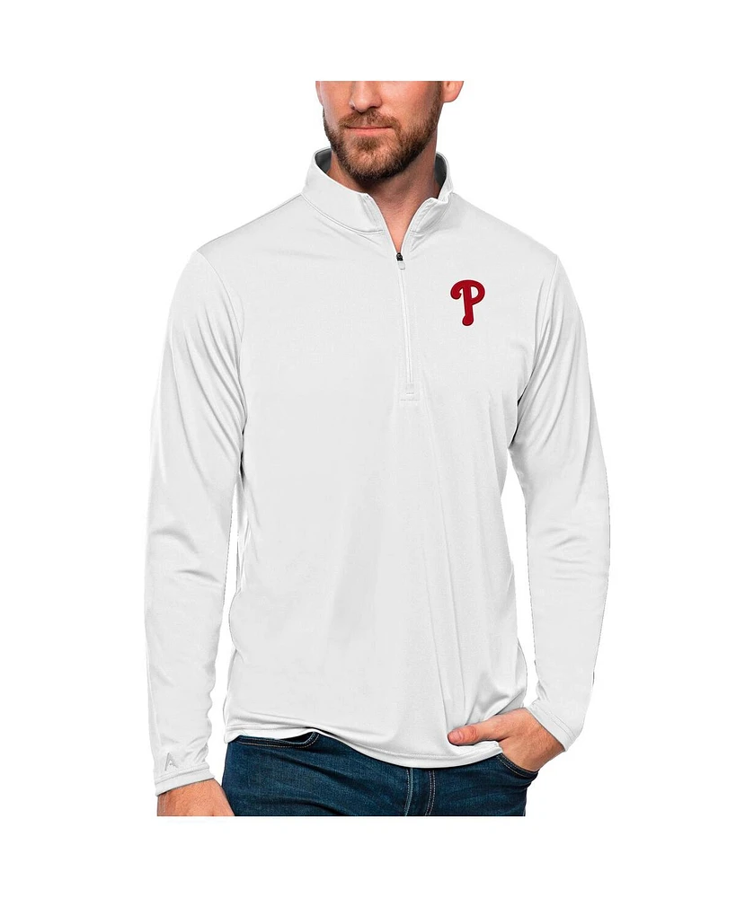 Antigua Men's White Philadelphia Phillies Tribute Quarter-Zip Pullover Top