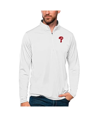Antigua Men's White Philadelphia Phillies Tribute Quarter-Zip Pullover Top