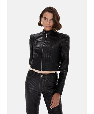 Furniq Uk Women's Leather Fashion Biker, Black