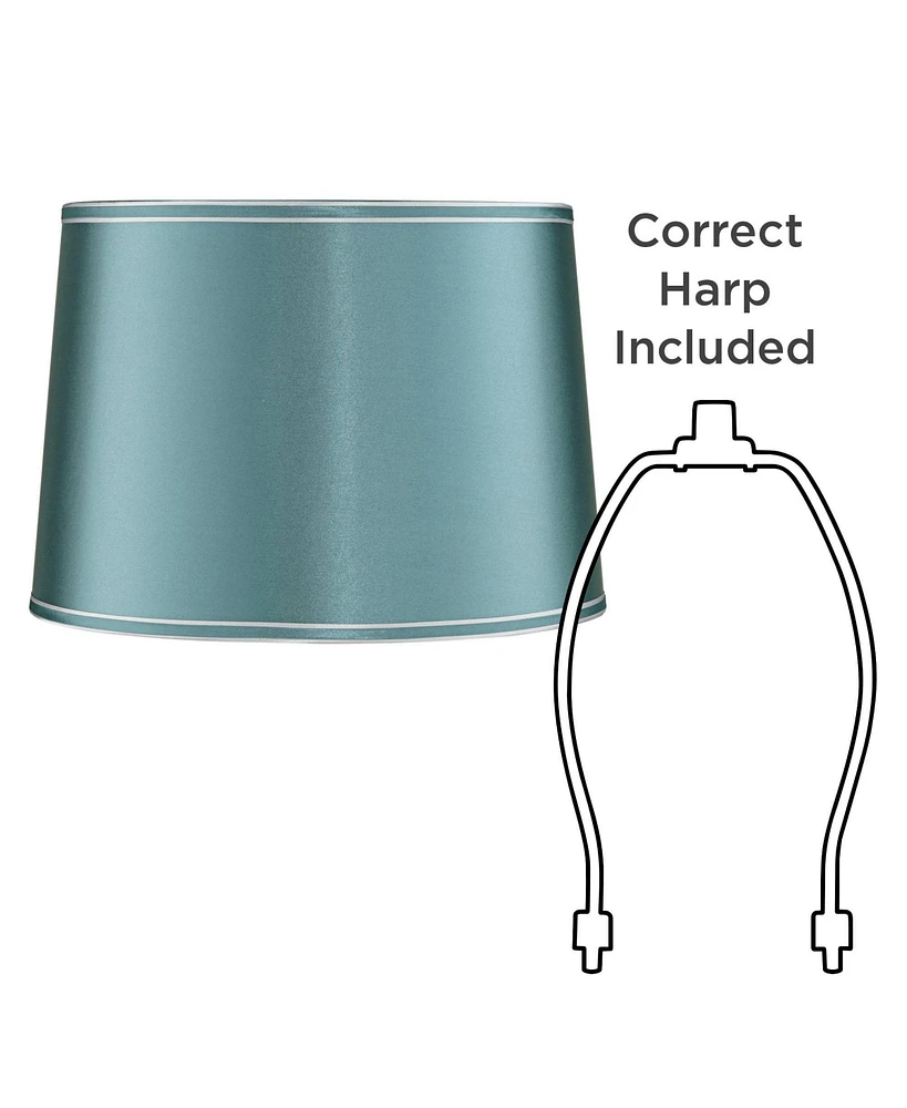 Soft Teal Large Drum Lamp Shade 14" Top x 16" Bottom x 11" High x 11" Slant (Spider) Replacement with Harp - Springcrest