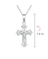 Bling Jewelry Simple Christian Catholic Religious Jewelry Passion Jesus Crucifix Cross Necklace Pendant Sterling Silver 18" Chain