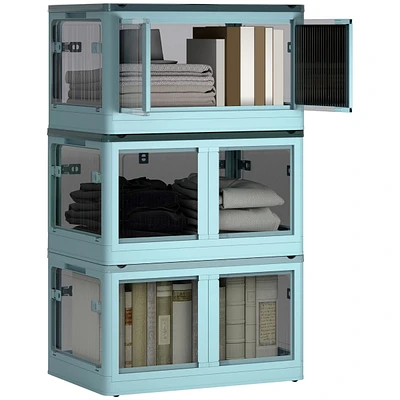 Homcom 3 Stackable Storage Bins w/ Lids, Wheels, Collapsible, 18 gal,