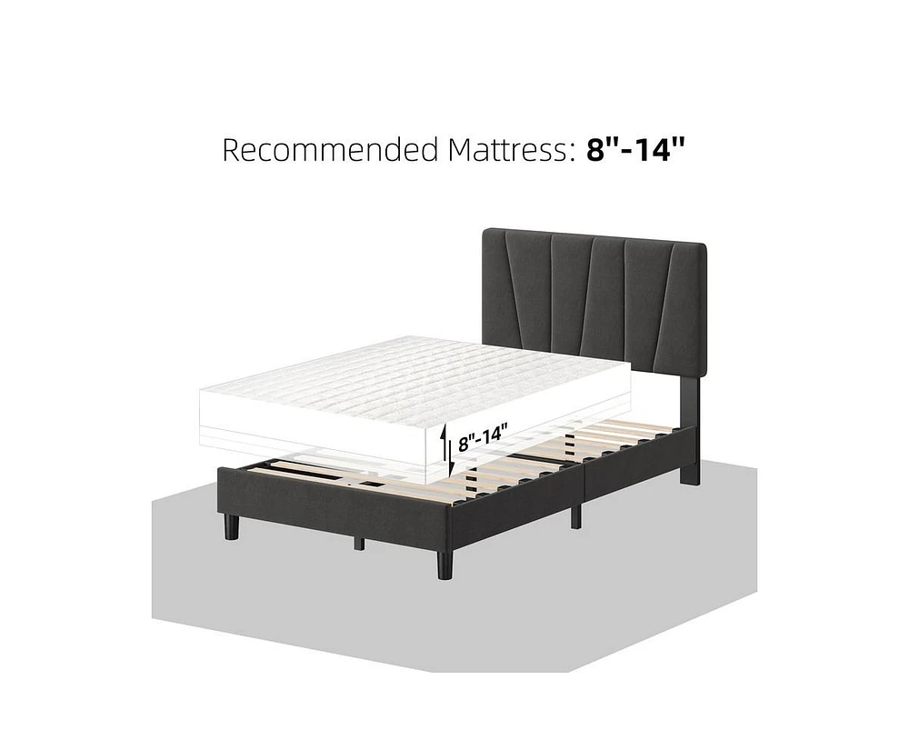 gaomon Queen Size Bed Frame with Adjustable Headboard, Linen Upholstered Platform Bedframe with Strong Wooden Slats, Mattress Foundation, No Box Sprin