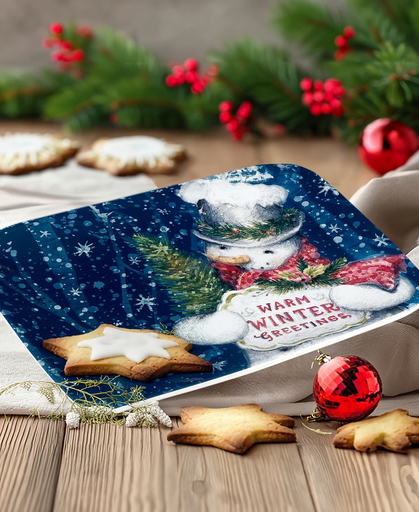 Certified International Snowman Greetings Rectangular Serving Platter