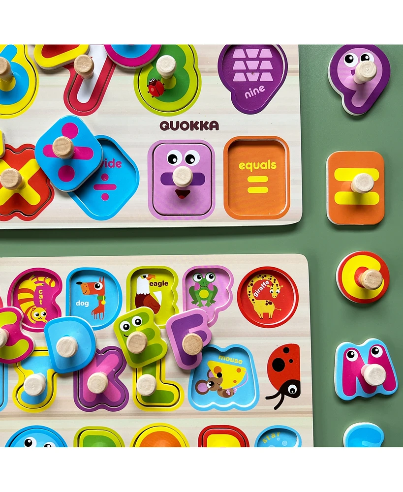 Quokka 6X Wooden Puzzles for Toddlers 1-3 with Rack - Alphabet, Numbers, Animals