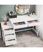 Tribesigns Vanity Desk with 5 Drawers, Makeup Vanity Table Dressing Table with Side 3-Drawer Chest, Make Up Vanities for Women, Girls (Without Mirror)