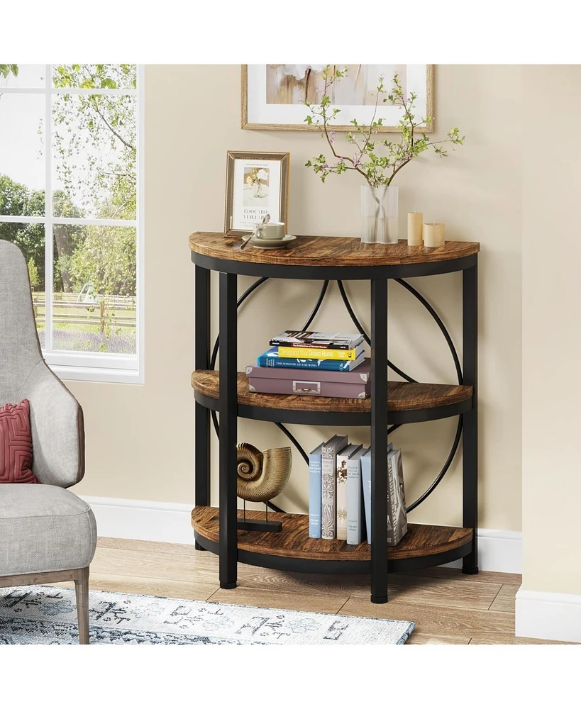 Tribesigns Half Round End Table, 3-Tier Narrow Side Table with Metal Frame, Half Circle Table, Half Moon Small Coffee Accent Table for Living Room, Be