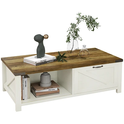 Rustic Farmhouse Coffee Table with Storage and Drawer