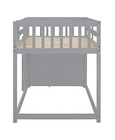 Simplie Fun Twin over Twin Bunk Bed with 4 Drawers and 3 Shelves-Gray
