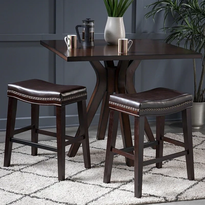 26" Saddle Counter Stool with Nailhead Trim (Set of 2), Dark Brown