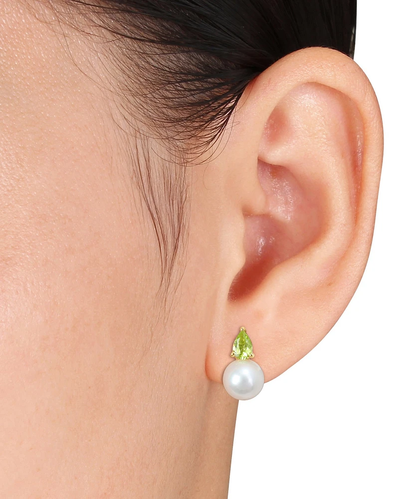 Cultured Freshwater Pearl (8-1/2mm) and Birthstone Stud Earrings 18k Gold-Plated Sterling Silver, Rose Silver or