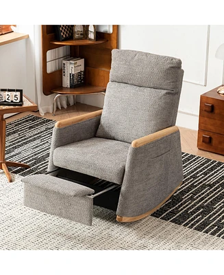 Comfortable Upholstered Rocking Chair with Solid Wood Base