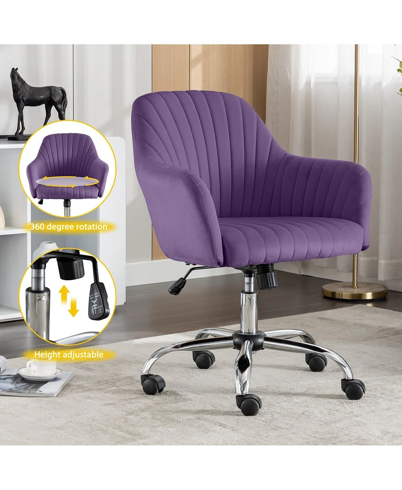 Modern Velvet Accent Chair with Adjustable Height and Casters