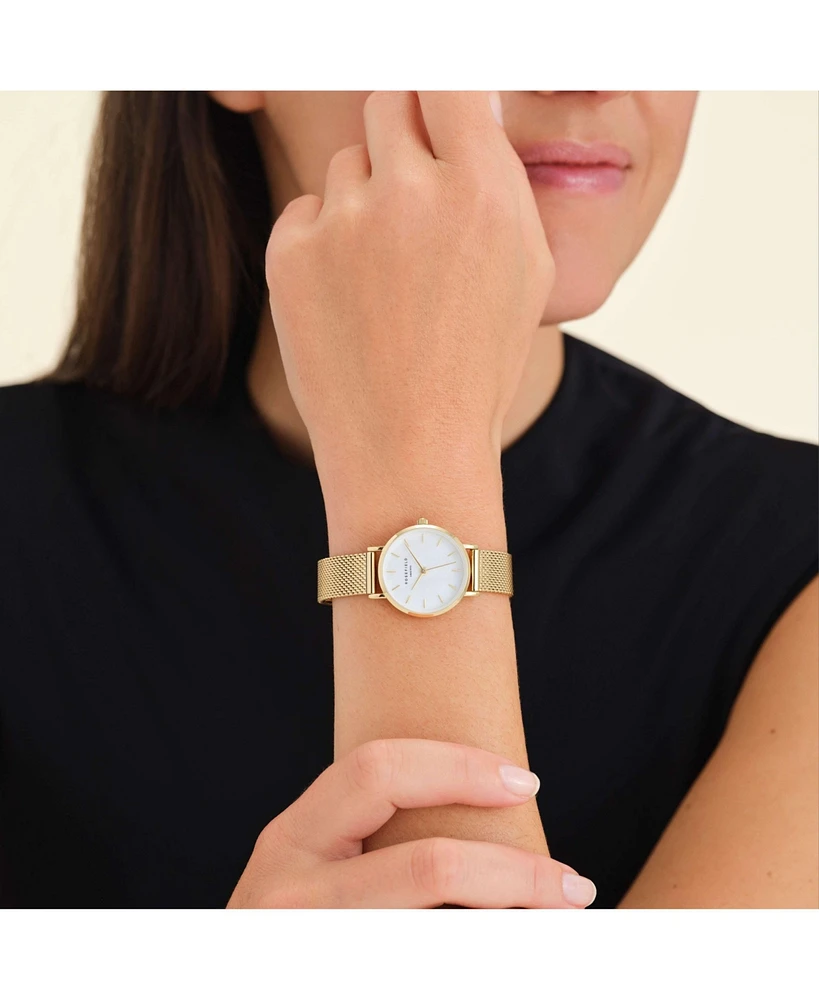 Rosefield Small Edit Women's Gold Tone Stainless Steel Mesh Bracelet Watch 26mm
