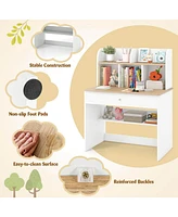 Kids Wooden Study Desk Children Writing Table with Hutch & Drawer