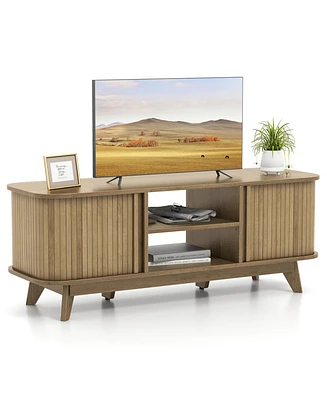 Tv Stand for Tv up to 55 Inch Television Cabinet with 2 Open Shelves Sliding Doors