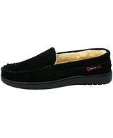 Alpine Swiss Men's Moccasin Slippers Genuine Suede House Shoe Memory Foam Insole Plush Faux Shearling Lining Comfy Indoor Outdoor Anti-Slip Rubber Sol