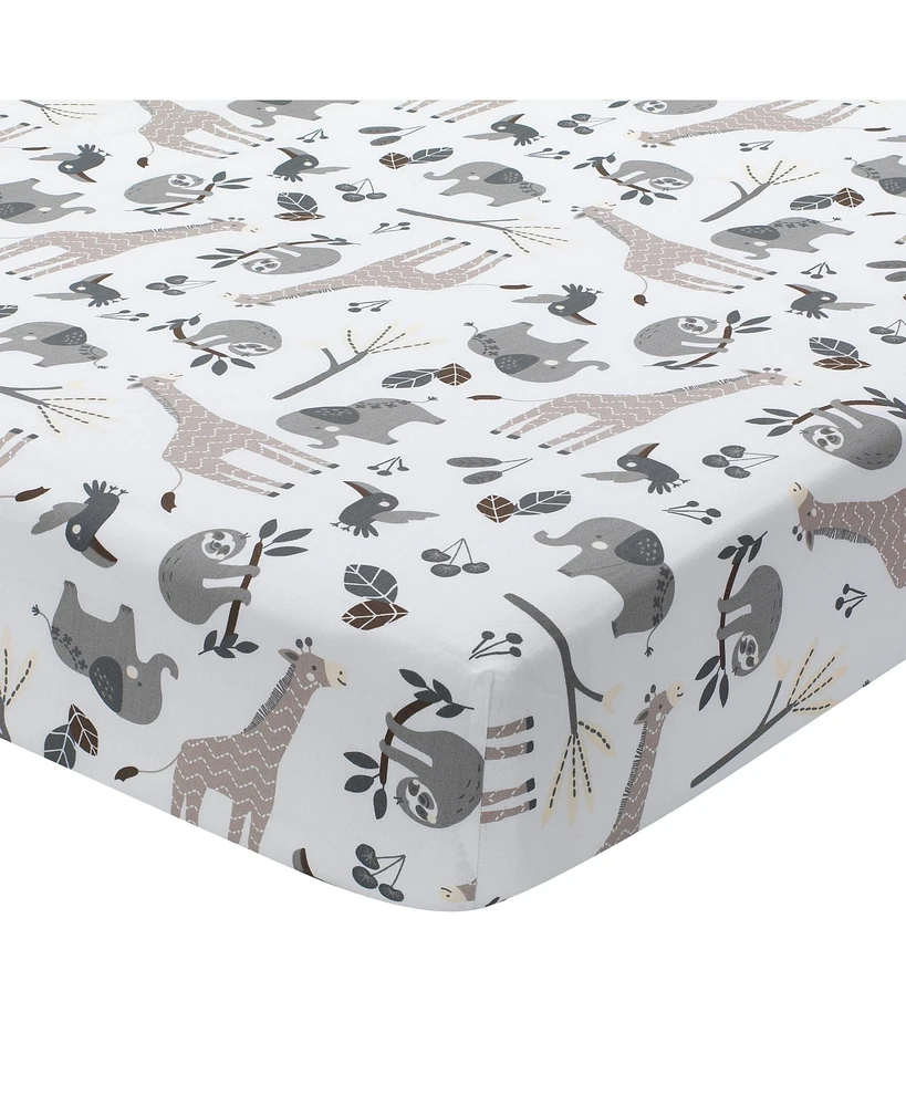 Lambs & Ivy Baby Jungle Animals 4-Piece Gray/White/Taupe Crib Bedding Set