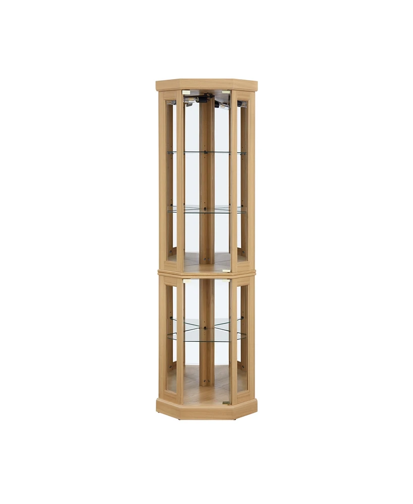 Simplie Fun Lighted Corner Curio Display Case with Led for Collections (Light Oak
