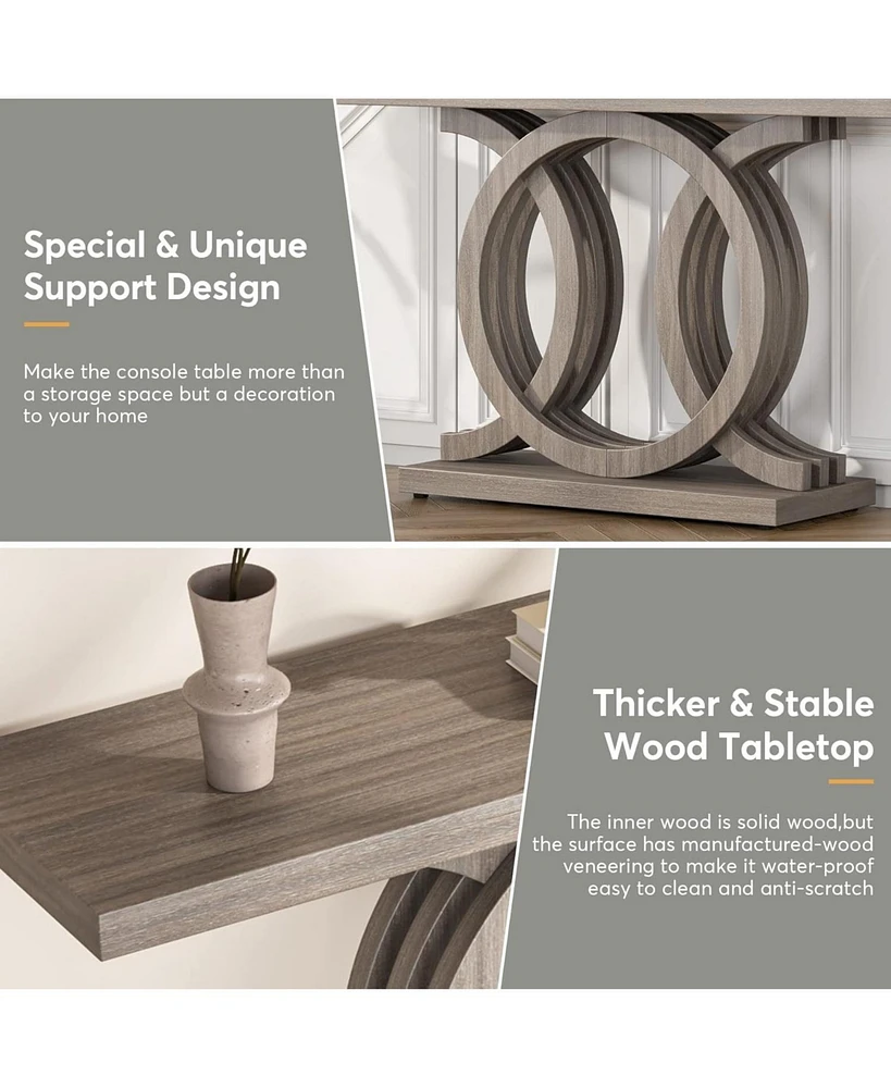Tribesigns 55 inches Console Table with Geometric Base, Farmhouse Hallway Table, Wooden Entryway Vintage Sofa Unique Long Accent f