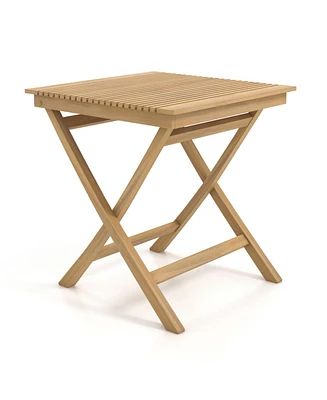 27.5 Inch Indonesia Teak Patio Bistro Table with Slatted Tabletop and Sturdy Wood Frame