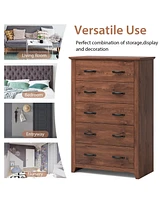 Tall Storage Dresser with 5 Pull-out Drawers for Bedroom Living Room-Walnut