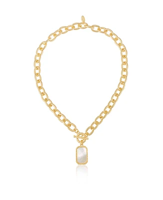 Ettika Gold Plated Chain Link and Mother of Pearl Pendant Necklace