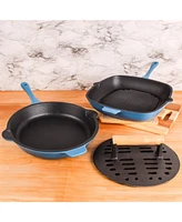 BergHOFF Neo 3pc Cast Iron Fry Pan & Grill Pan Set with Slotted Steak Press