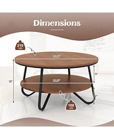 2-Tier Round Coffee Table with Wood Grain Finish & Heavy-duty Metal Frame