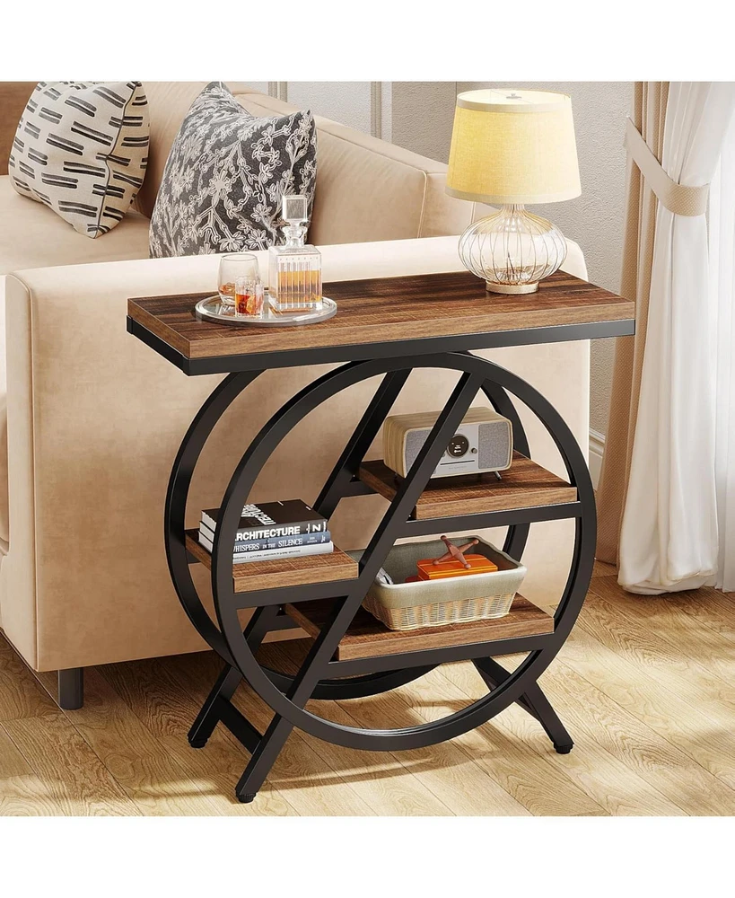Tribesigns End Table Set of 2, 3-Tier Narrow Sofa Side Table with Storage for Living Room, Wood End Table with Geometric Metal Frame