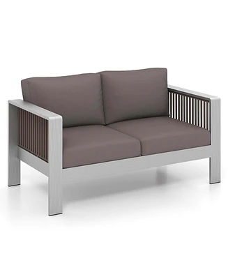 Patio Aluminum Loveseat Sofa Outdoor Furniture Set with Thick Back & Seat Cushions